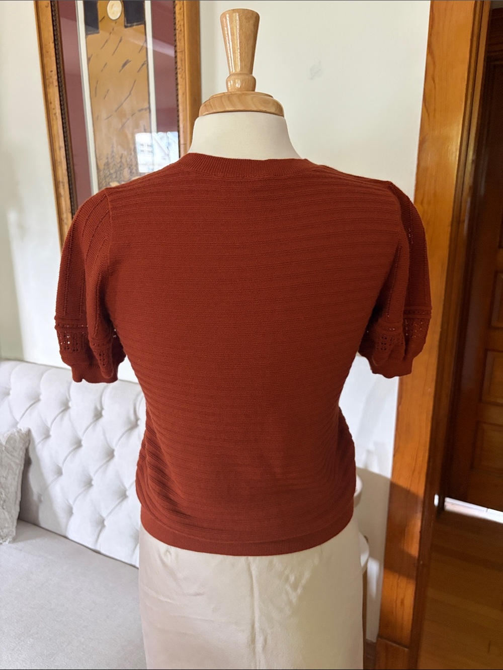 LOFT Rust Short-Sleeve Lightweight Ruffle Sweater - Picture 3 of 7